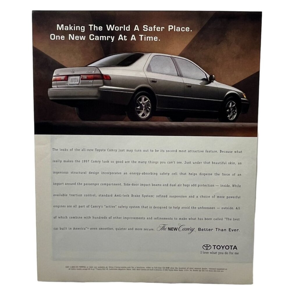 1997 Toyota Camry Print Ad Vintage 90s Making the World a Safer Place